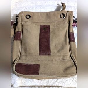Tan and Brown Crossbody Canvas Bag